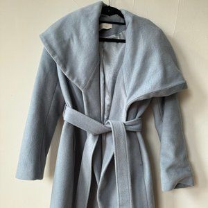 Tahari Women's Lightweight Wool Pale Blue Wrap Coat with Tie Belt, Size S